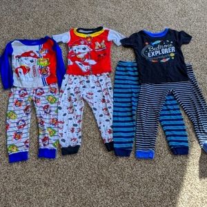 Assorted Boys Pajamas Size 5T.  3 tops, 4 bottoms.